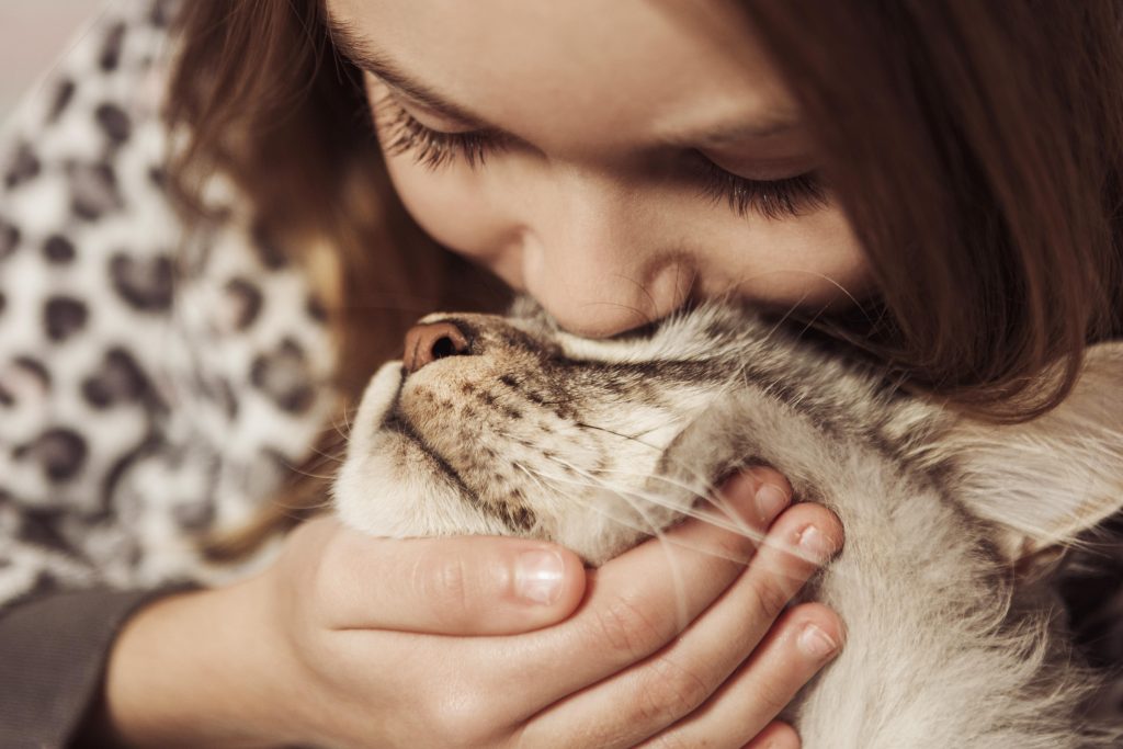 fille qui embrasse un chat